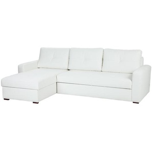 Ecksofa mit Schlaffunktion Weiß/Weiß Bezug: Kunstleder 262 x 90 x 163cm Longchair davorstehend rechts Modern