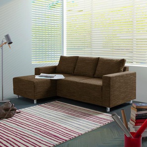 Ecksofa Braun/Braun Strukturstoff Lawan 200 x 72 x 144cm Longchair davorstehend links Modern
