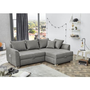 Fredriks Ecksofa Jaru II Grau Microfaser 236x81x160 cm mit Schlaffunktion und Bettkasten