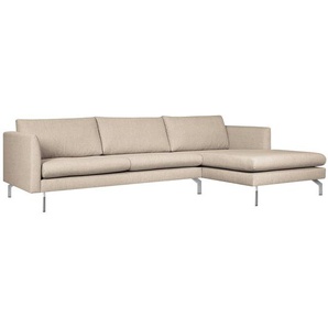 Ecksofa Kayena Beige/Beige Webstoff Inas 293 x 78 x 167cm Longchair davorstehend rechts Chrom glänzend Modern