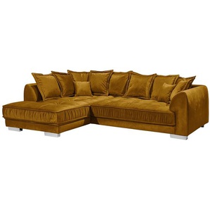 Ecksofa Mazan Orange/Gelb/Honigbraun Microfaser Salvo 308 x 90 x 194cm Ottomane beidseitig montierbar Modern
