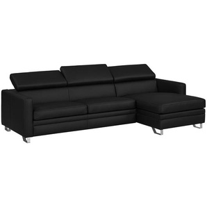 Ecksofa II Echtleder Schwarz/Schwarz Echtleder 250 x 70 x 156cm Longchair davorstehend rechts Modern