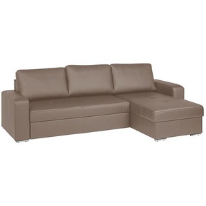 Fredriks Ecksofa Rosini I 3-Sitzer Schlamm Echtleder 270x90x163 cm (BxHxT) mit Schlaffunktion/Bettkasten Modern