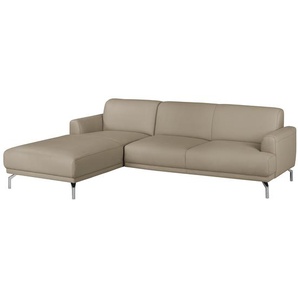 Ecksofa II Echtleder Beige/Taupe Echtleder 245 x 76 x 164cm Longchair davorstehend links Modern