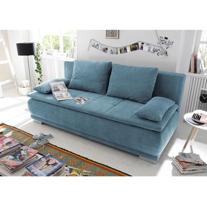 Fredriks Schlafsofa Collana Blaugrau Webstoff 208x93x105 cm mit Schlaffunktion und Bettkasten