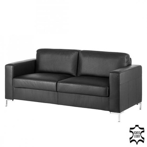 Sofa 3-Sitzer Schwarz/Schwarz Echtleder 198 x 81 x 90cm Modern