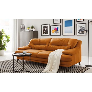Sofa II 3-Sitzer Orange/Goldbraun Bezug: Echtleder Füße: Metall verchromt 220 x 87 x 100cm Modern
