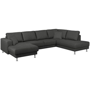 Wohnlandschaft Arietta II Strukturstoff Grau/Anthrazit Webstoff 305 x 85 x 200cm Longchair davorstehend links / Ottomane rechts Modern
