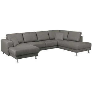 Wohnlandschaft Arietta II Strukturstoff Grau/Fango Webstoff 305 x 85 x 200cm Longchair davorstehend links / Ottomane rechts Modern