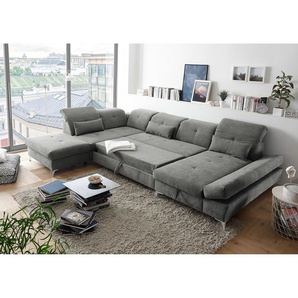 Fredriks Wohnlandschaft Easton Grau Microfaser 350x73x245 cm mit Schlaffunktion und Bettkasten
