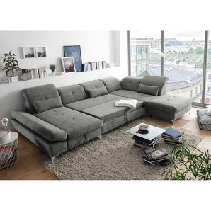 Wohnlandschaft Easton Grau/Grau Microfaser Ranu 350 x 73 x 245cm Longchair davorstehend links / Ottomane rechts Modern