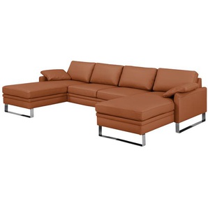 Wohnlandschaft II Echtleder Braun/Cognac Bezug: Echtleder Füße: Metall 331 x 85 x 169cm Modern