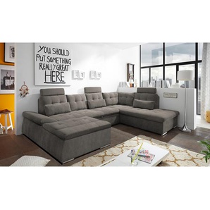 Wohnlandschaft Puntiro Grau/Dunkelgrau Microfaser Ranu 324 x 107 x 218cm Longchair davorstehend links / Ottomane rechts Modern