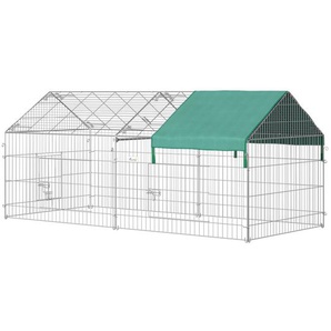 Freigehege Freilaufgehege Hasenkäfig mit Sonnenschutz Metall Beige+Schwarz 220 x 103 x 103 cm