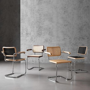 Freischwinger 2er-Set Mesh 47 x 82 x 50cm Schwarz/Braun/Schwarz/Buche Chrom glänzend