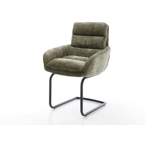 Freischwinger Abelia-Flex mit Armlehnen Chenille Olive Freischwinger rund Schwarz, Esszimmerstühle