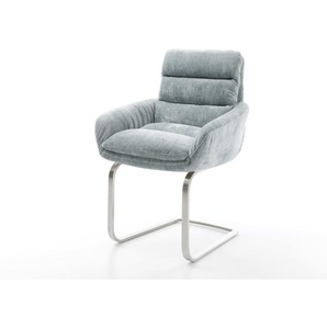 Freischwinger Abelia-Flex mit Armlehnen Chenille Pastellblau Freischwinger flach Edelstahl, Esszimmerstühle