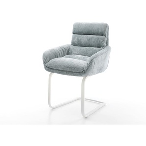 Freischwinger Abelia-Flex mit Armlehnen Chenille Pastellblau Freischwinger flach Weiß, Esszimmerstühle
