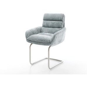 Freischwinger Abelia-Flex mit Armlehnen Chenille Pastellblau Freischwinger rund Edelstahl, Esszimmerstühle