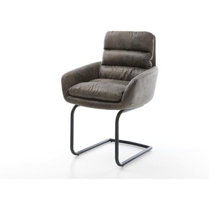 Freischwinger Abelia-Flex mit Armlehnen Mikrofaser Grau Antik Freischwinger rund Schwarz, Esszimmerstühle
