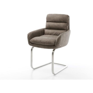 Freischwinger Abelia-Flex mit Armlehnen Mikrofaser Taupe Vintage Freischwinger flach Edelstahl, Esszimmerstühle