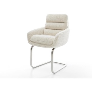 Freischwinger Abelia-Flex mit Armlehnen Teddystoff Beige Freischwinger flach Edelstahl, Esszimmerstühle