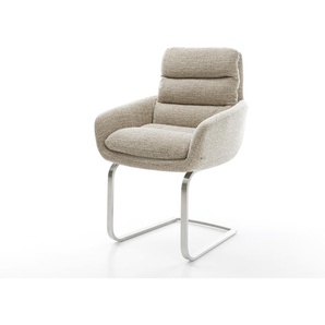 Freischwinger Abelia-Flex mit Armlehnen Webstoff Soft Beige Freischwinger flach Edelstahl, Esszimmerstühle