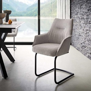 Freischwinger Alja-Flex mit Armlehnen Cord Silbergrau Freischwinger rund Schwarz Taschenfederkern, Esszimmerstühle