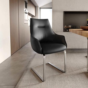 Freischwinger Alja-Flex mit Armlehnen Echt-Leder Schwarz Freischwinger flach Edelstahl Taschenfederkern, Esszimmerstühle