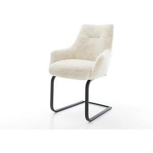 Freischwinger Alja-Flex mit Armlehnen Plüsch Creme-Weiß Freischwinger flach Schwarz Taschenfederkern, Esszimmerstühle