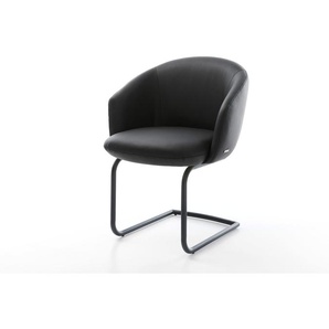 Freischwinger Caja-Flex mit Armlehnen Echt-Leder Schwarz Freischwinger rund Schwarz Taschenfederkern, Esszimmerstühle