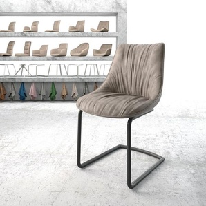 Freischwinger Elda-Flex Mikrofaser Taupe Vintage Freischwinger rund Schwarz, Esszimmerstühle