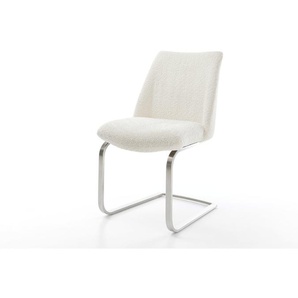 Freischwinger Elso-Flex Bouclé Weiß Freischwinger flach Edelstahl Taschenfederkern, Esszimmerstühle