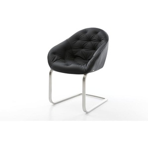 Freischwinger Gaio-Flex Echt-Leder Schwarz Freischwinger flach Edelstahl, Esszimmerstühle