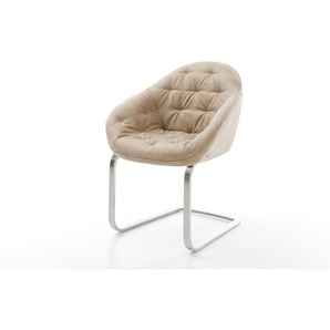 Freischwinger Gaio-Flex Mikrofaser Beige Vintage Freischwinger flach Edelstahl, Esszimmerstühle