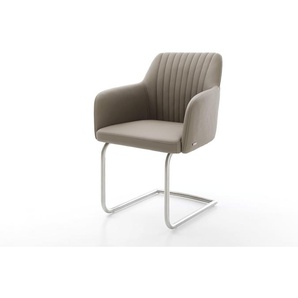 Freischwinger Greg-Flex Echt-Leder Schlamm Freischwinger rund Edelstahl Taschenfederkern, Esszimmerstühle