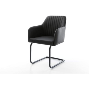 Freischwinger Greg-Flex Echt-Leder Schwarz Freischwinger rund Schwarz Taschenfederkern, Esszimmerstühle