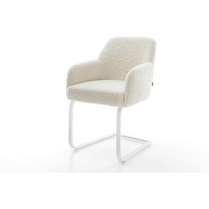 Freischwinger Greg-Flex Teddystoff Beige Freischwinger flach Weiß Taschenfederkern, Esszimmerstühle