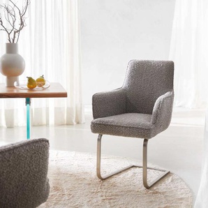 Freischwinger Heira-Flex mit Armlehnen Bouclé Silbergrau Freischwinger flach Edelstahl Taschenfederkern, Esszimmerstühle