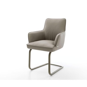Freischwinger Heira-Flex mit Armlehnen Echt-Leder Schlamm Freischwinger flach Effektfinish Titan Taschenfederkern, Esszimmerstühle
