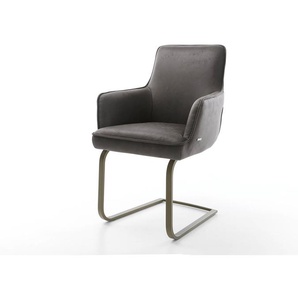 Freischwinger Heira-Flex mit Armlehnen Mikrofaser Anthrazit Vintage Freischwinger flach Effektfinish Titan Taschenfederkern, Esszimmerstühle