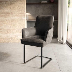 Freischwinger Heira-Flex mit Armlehnen Mikrofaser Anthrazit Vintage Freischwinger flach Schwarz Taschenfederkern, Esszimmerstühle