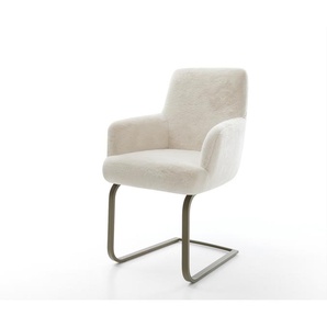 Freischwinger Heira-Flex mit Armlehnen Plüsch Creme-Weiß Freischwinger flach Effektfinish Titan Taschenfederkern, Esszimmerstühle