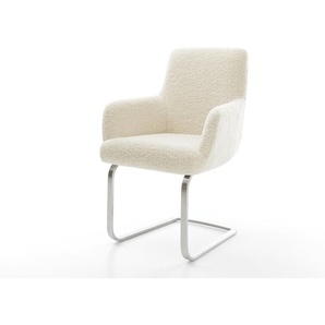 Freischwinger Heira-Flex mit Armlehnen Teddystoff Beige Freischwinger flach Edelstahl Taschenfederkern, Esszimmerstühle