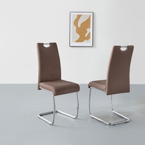 Freischwinger HELA FLORA Stühle Gr. B/H/T: 43 cm x 98 cm x 59 cm, 2 St., Kunstleder, Metall, braun (latte, chrom) Freischwinger Stühle 2 oder 4 Stück