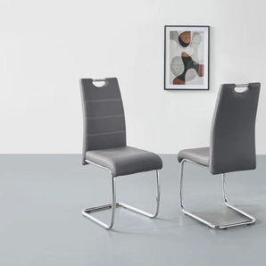 Freischwinger HELA FLORA Stühle Gr. B/H/T: 43 cm x 98 cm x 59 cm, 2 St., Kunstleder, Metall, grau (grau, chrom) Freischwinger Stühle 2 oder 4 Stück