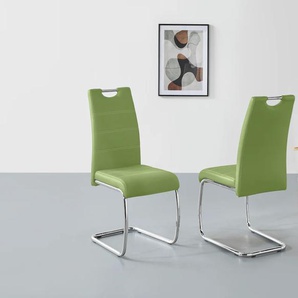 Freischwinger HELA FLORA Stühle Gr. B/H/T: 43 cm x 98 cm x 59 cm, 2 St., Kunstleder, Metall, grün (grün, chrom) Freischwinger Stühle 2 oder 4 Stück