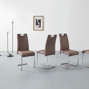 Freischwinger HELA FLORA Stühle Gr. B/H/T: 43 cm x 98 cm x 59 cm, 4 St., Kunstleder, Metall, braun (latte, chrom) Freischwinger Stühle 2 oder 4 Stück