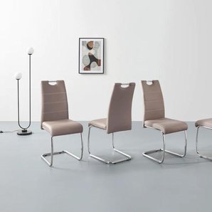 Freischwinger HELA FLORA Stühle Gr. B/H/T: 43 cm x 98 cm x 59 cm, 4 St., Kunstleder, Metall, braun (cappuccino, chrom) Freischwinger Stühle 2 oder 4 Stück