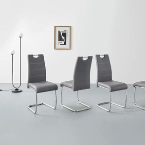 Freischwinger HELA FLORA Stühle Gr. B/H/T: 43 cm x 98 cm x 59 cm, 4 St., Kunstleder, Metall, grau (grau, chrom) Freischwinger Stühle 2 oder 4 Stück